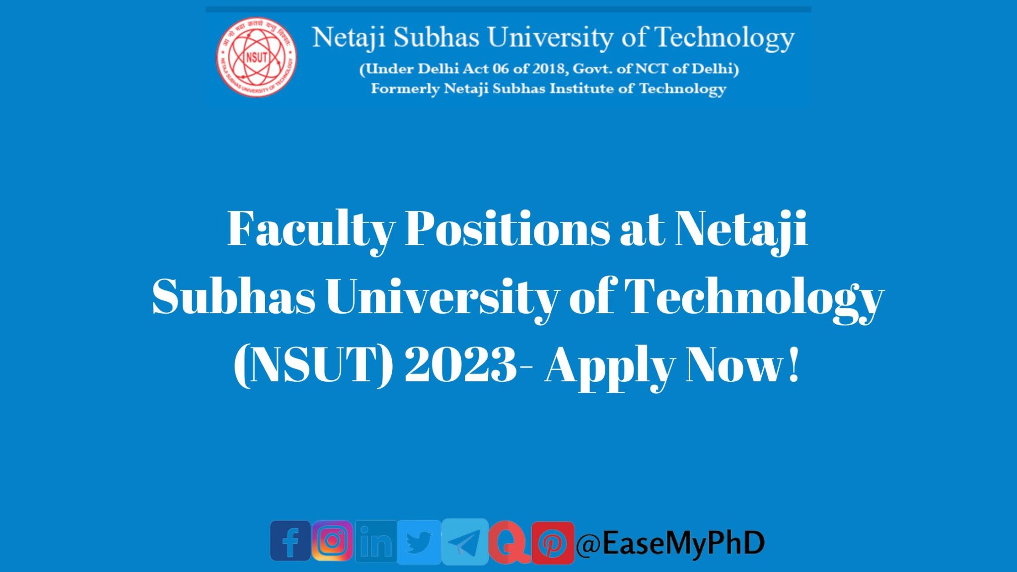 Faculty Positions At Netaji Subhas University Of Technology (NSUT ...